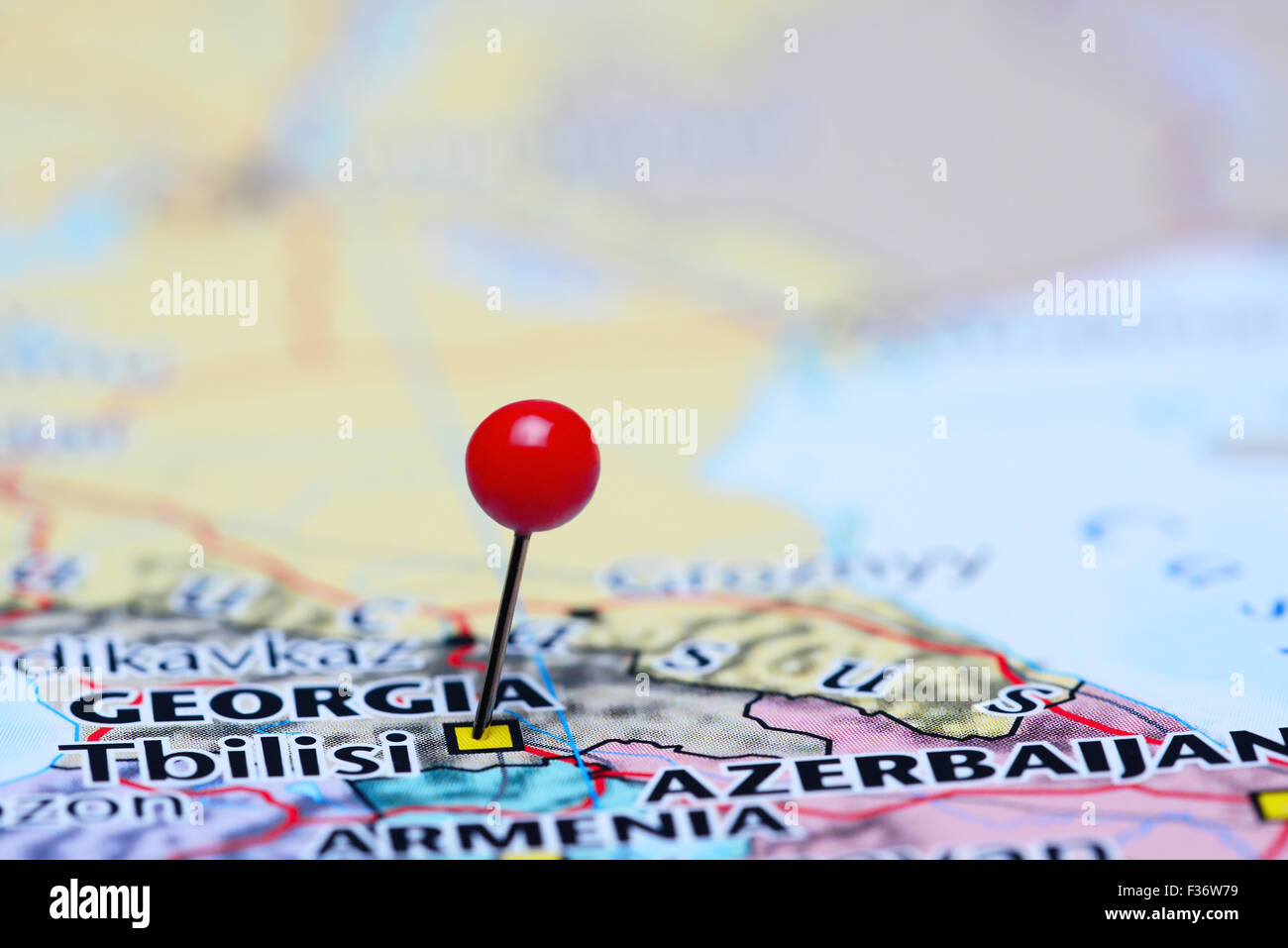 Tbilisi pinned on a map of Asia Stock Photo