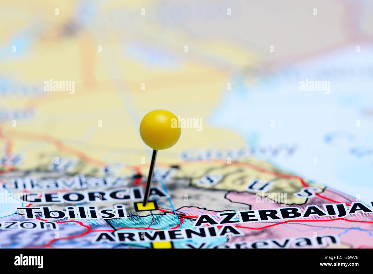 Tbilisi pinned on a map of Asia Stock Photo