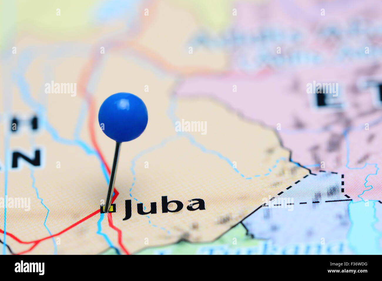 Juba pinned on a map of Asia Stock Photo