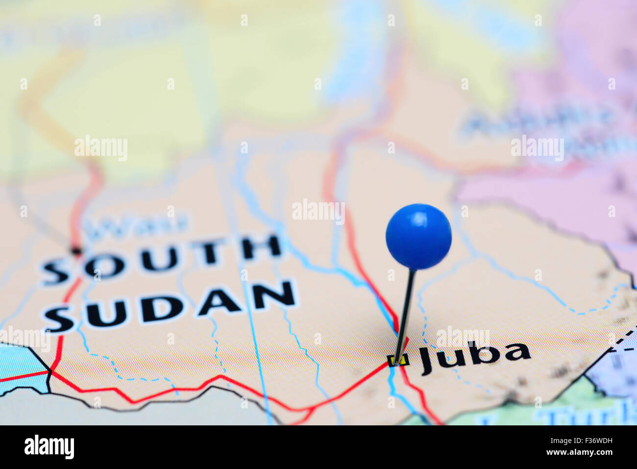 Juba pinned on a map of Asia Stock Photo