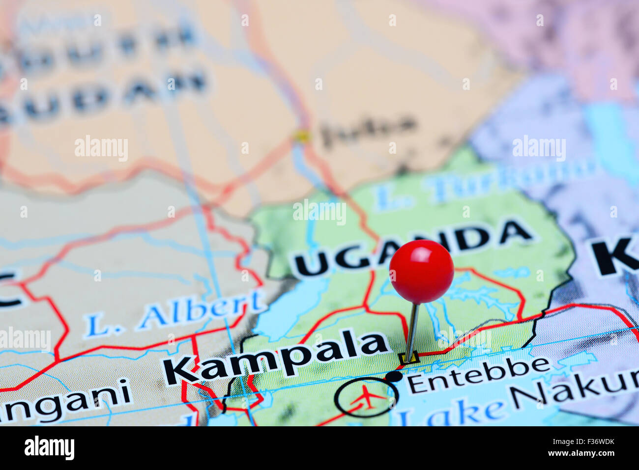 Kampala pinned on a map of Asia Stock Photo