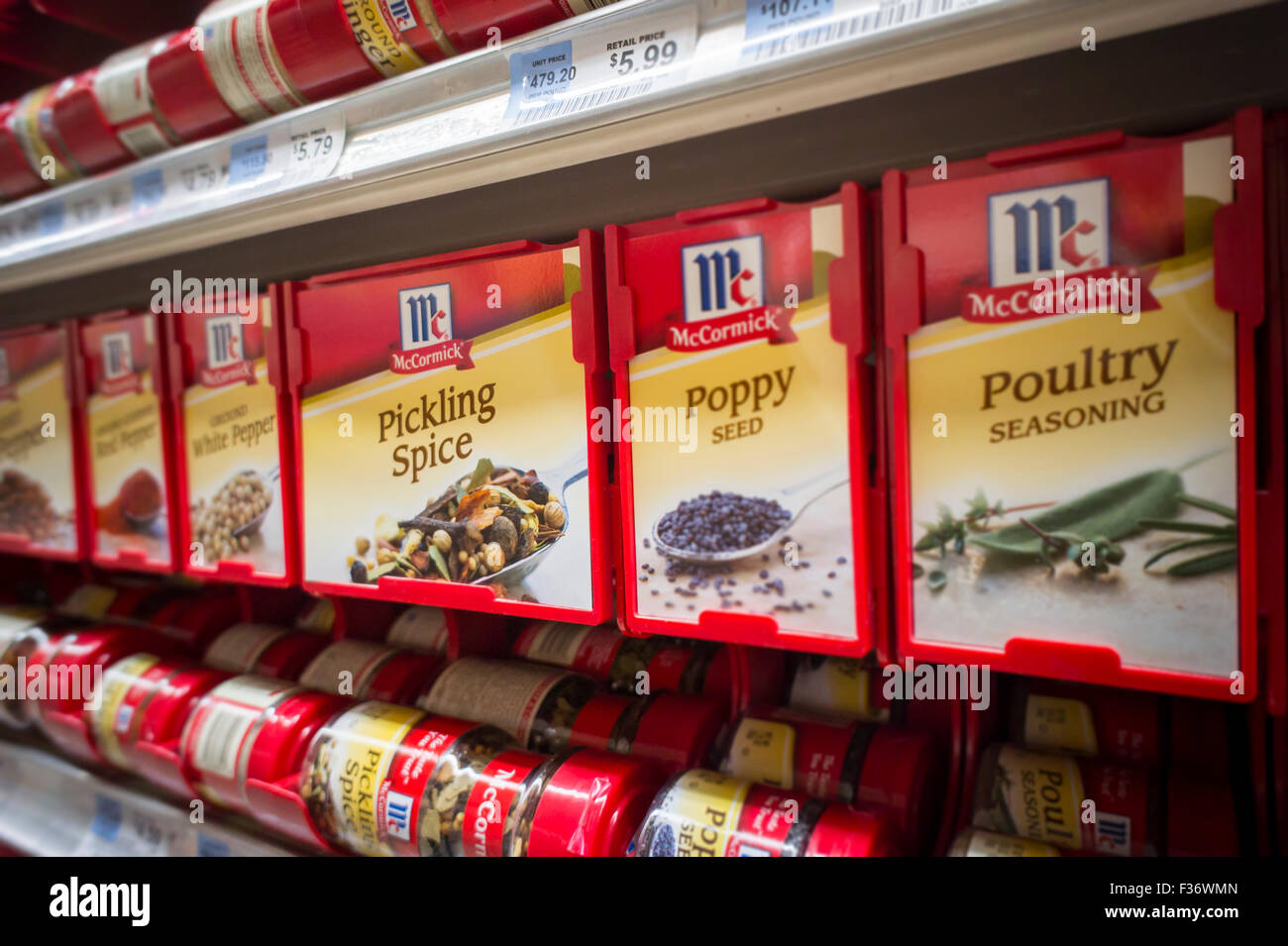 A selection of McCormick brand spices in a supermarket in New York on Monday, September 28, 2015