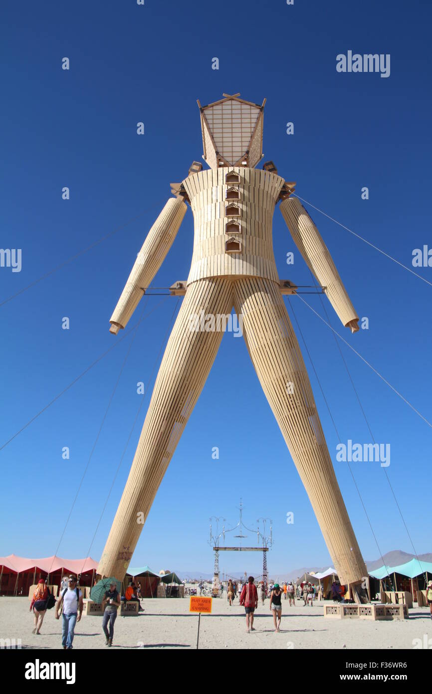 An art installation Burning Man during the annual Burning Man festival in the desert August 27, 2014 in Black Rock City, Nevada. Stock Photo