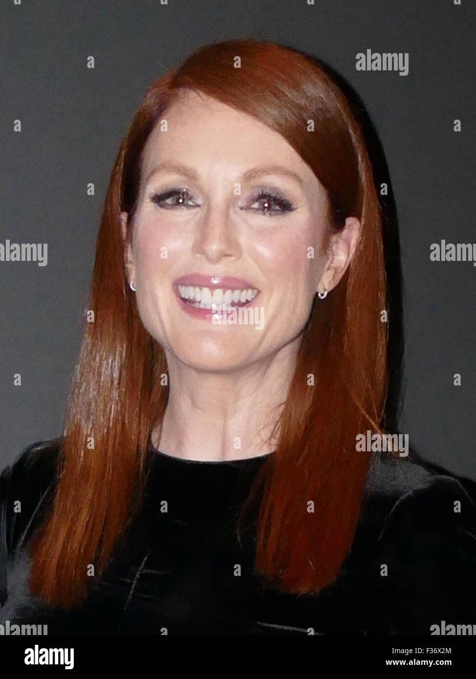 Portrait of Julianne Moore smiling and looking at the camera,  attending the red carpet at the movie premiere of Freeheld a the Moma in New York City, New York, USA September 28 2015 Stock Photo