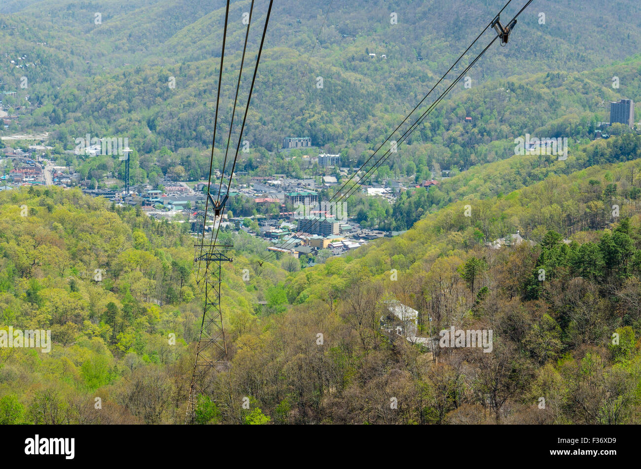 The Gatlinburg Cable Car in the Great Smoky Mountains, Tennessee Stock