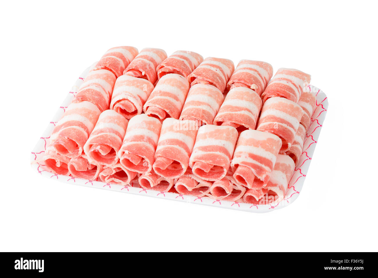 Plane Samgyeopsal, sliced frozen Pork belly meat. It is a popular Korean dish and consists of thick, fatty slices of pork belly Stock Photo