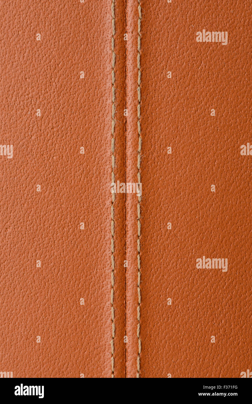 Macro image of brown leater texture with stitch Stock Photo