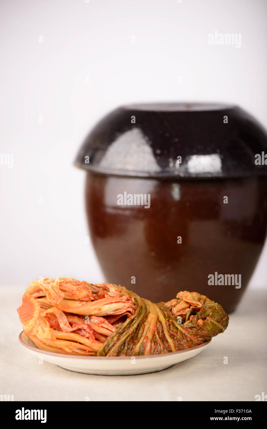 Gimchi(Kimchi) is a traditional fermented Korean side dish made of vegetables and it is one of the most famous Korean foods. Stock Photo
