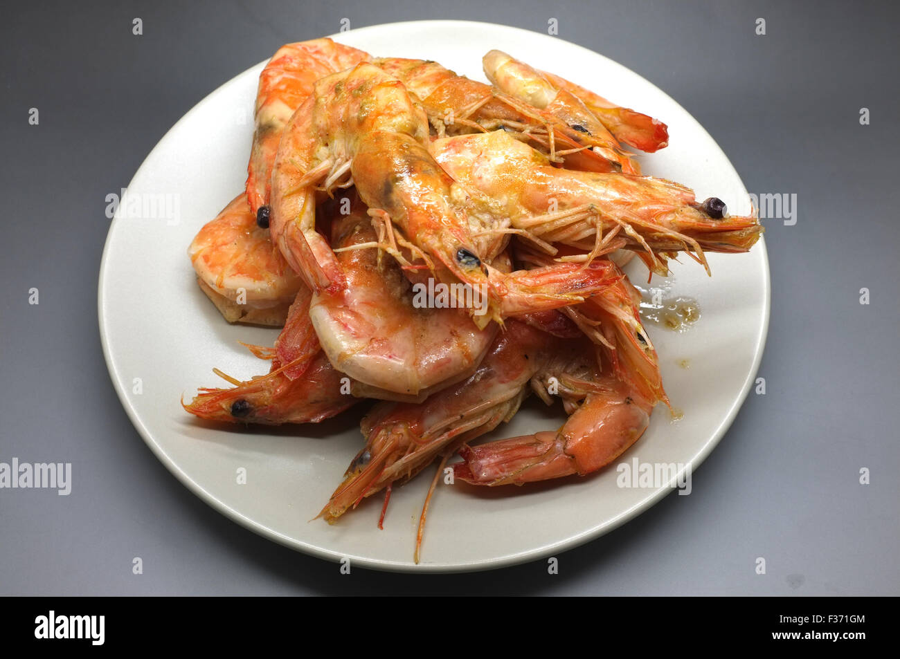 Cooked, boiled, steamed shrimp, prawn Stock Photo
