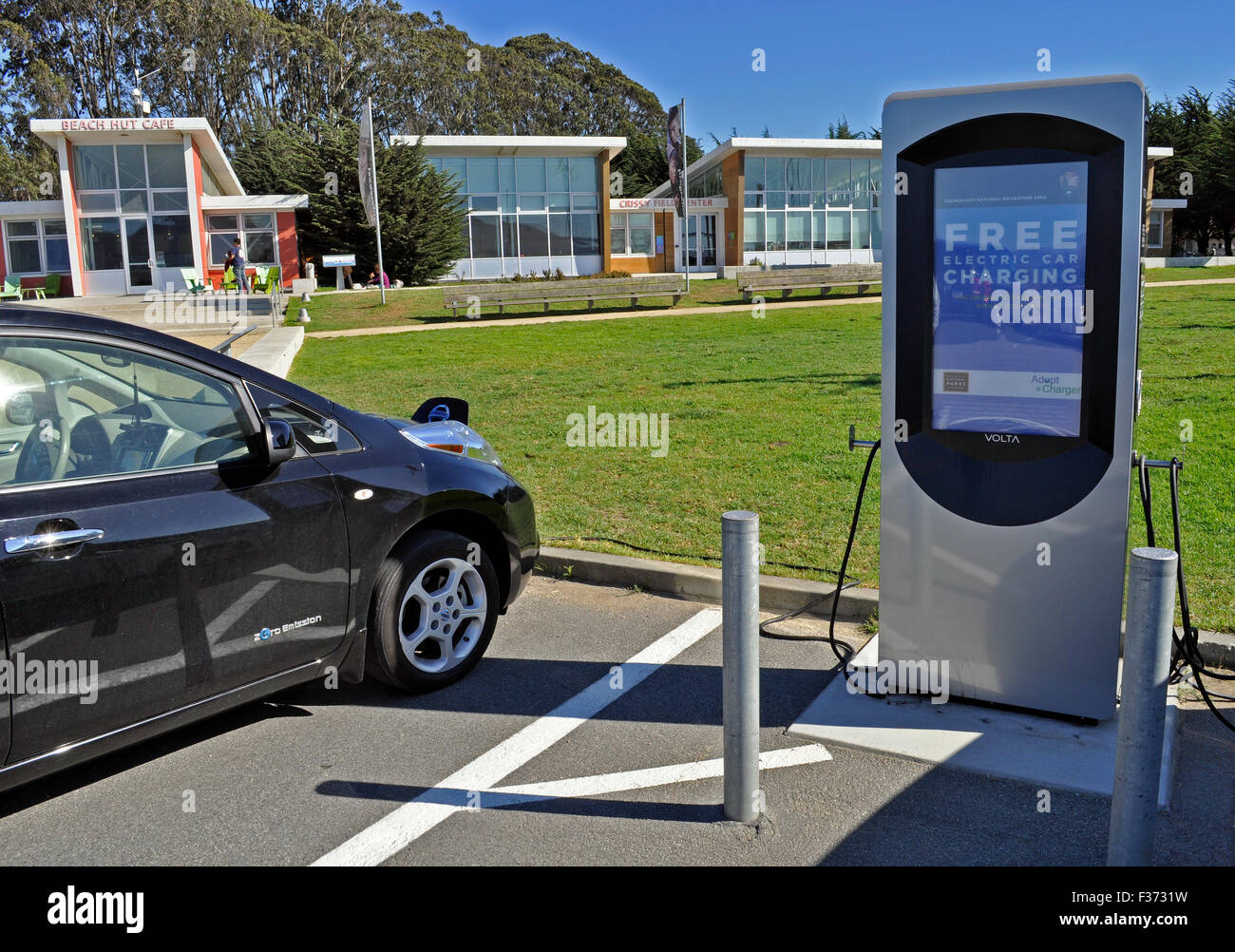 free electric car charging station, Crissy Field, San Francisco Stock