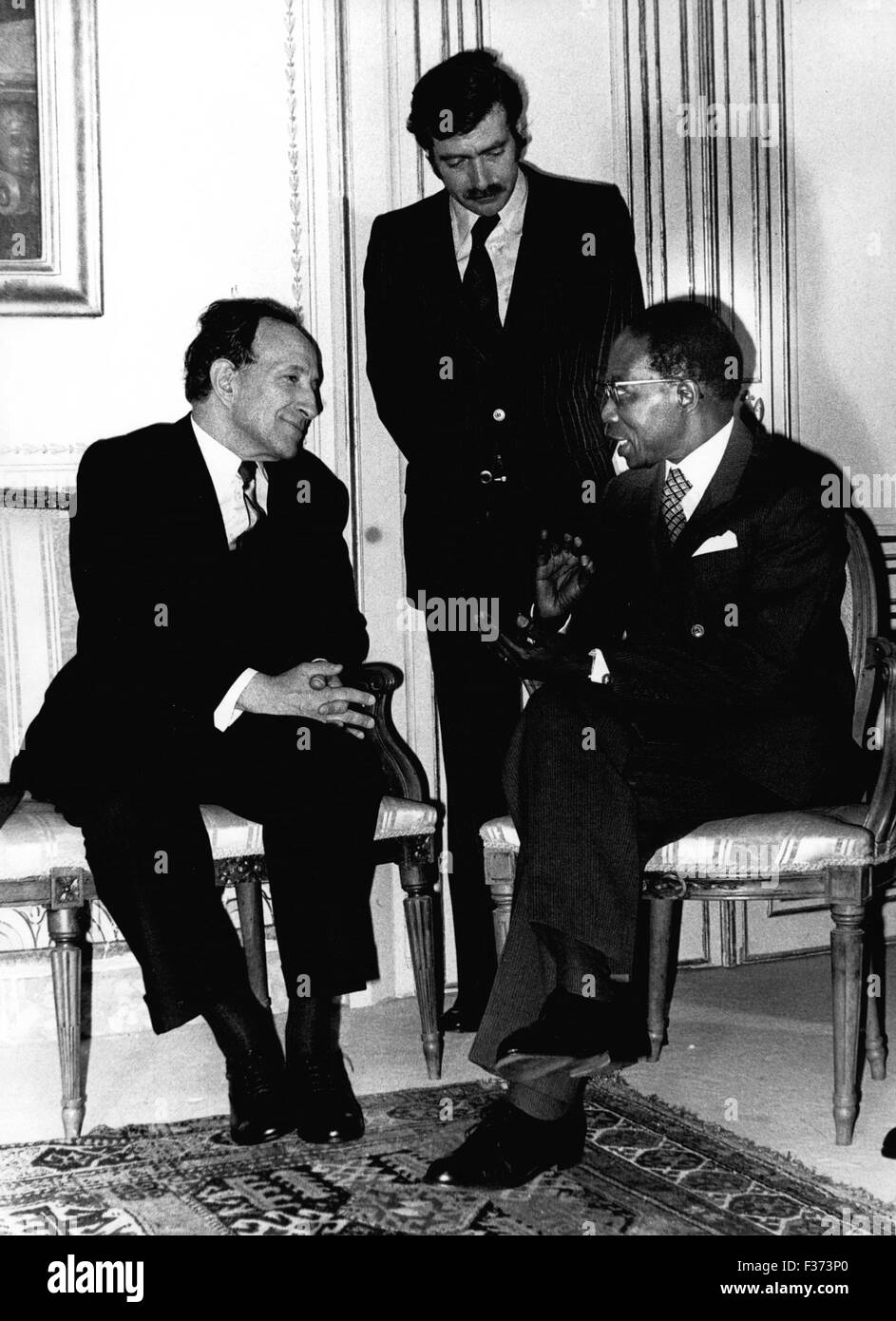 Dec. 21, 1982 - Leopold Sedar Senghor Visits Portugal: The Poet, philosopher, politician, Leopold Senghor visites Portugal, who knows? Perhaps the country of his ancestors. Indeed, Leopold Senghor was born in 1906 in Joal, former fortress of the first Portuguese colonists. His name, when not writing letter G, becomes ''Senhor'' (Mister). Some days before his arrival in Portugal, he declared to the Press: ''Our relations with Portugal have to take amplitude and depth.'' The President of Senegal, Leopold Sedar Senghor with the Prime Ministers of Portugal General of Brigade: Vaso Goncalves. (Cred Stock Photo