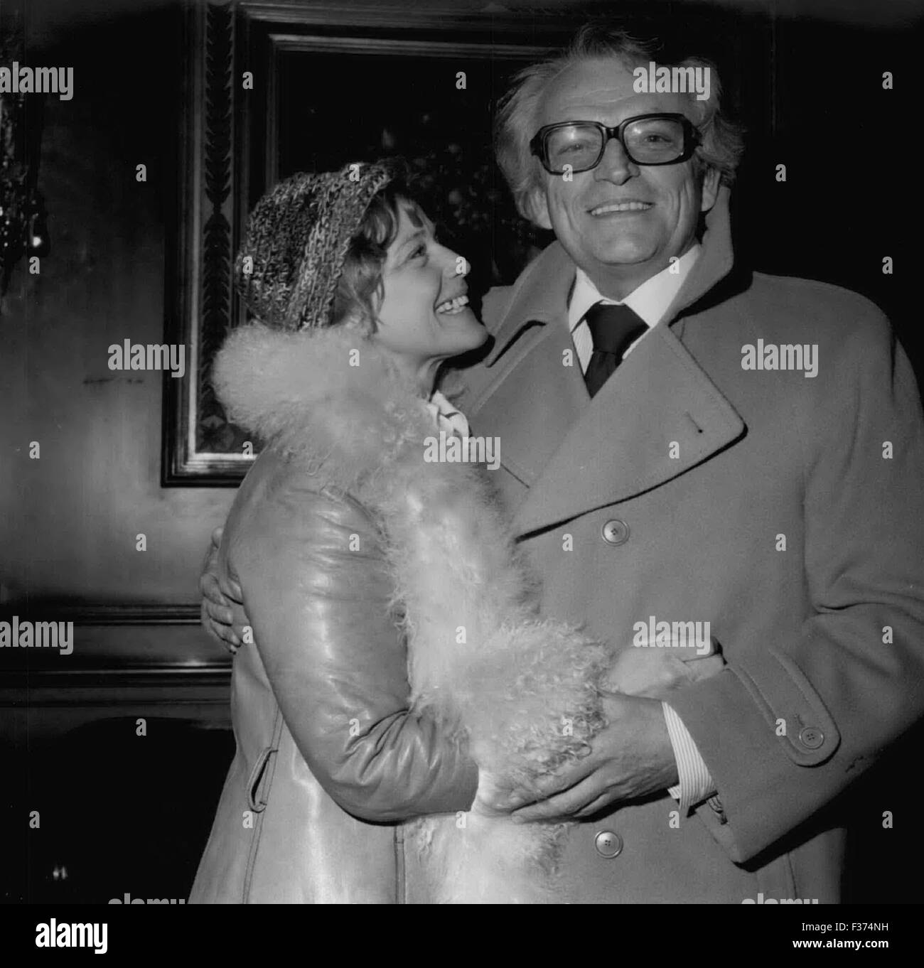 Dec. 29, 1974 - Maria Schell and Werner Baecker of Germany TV (after an interview), Essex House, Central Park South, New York. © Keystone Pictures USA/ZUMAPRESS.com/Alamy Live News Stock Photo