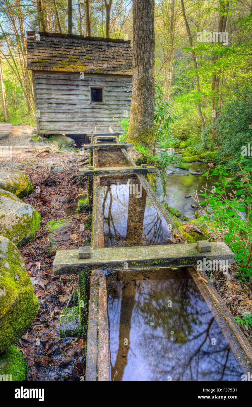 The Reagan Grist Mill on the Roaring Fork Motor Trail in the Great Smoky Mountains National Park Stock Photo