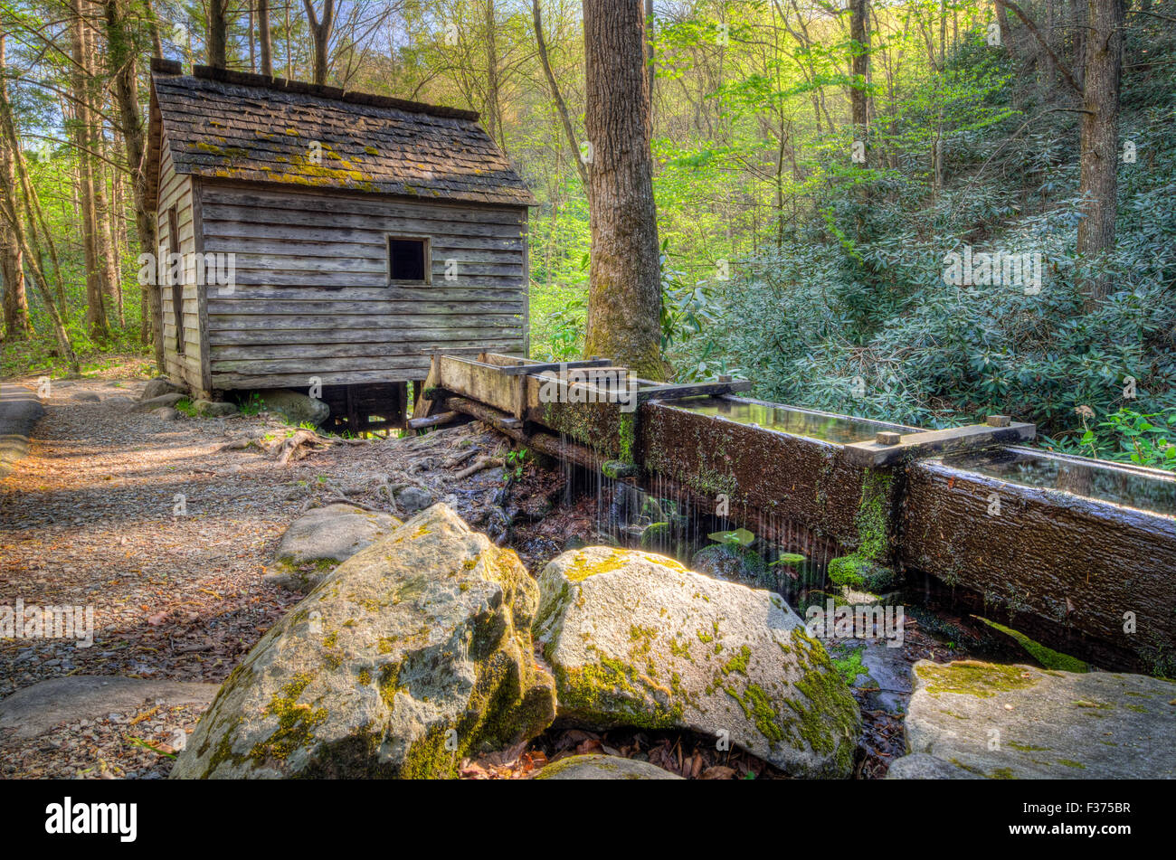 The Reagan Grist Mill on the Roaring Fork Motor Trail in the Great Smoky Mountains National Park Stock Photo