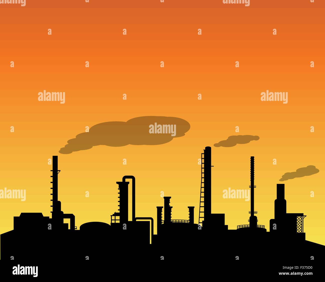 Oil refinery industry silhouette in daytime, vector Stock Vector