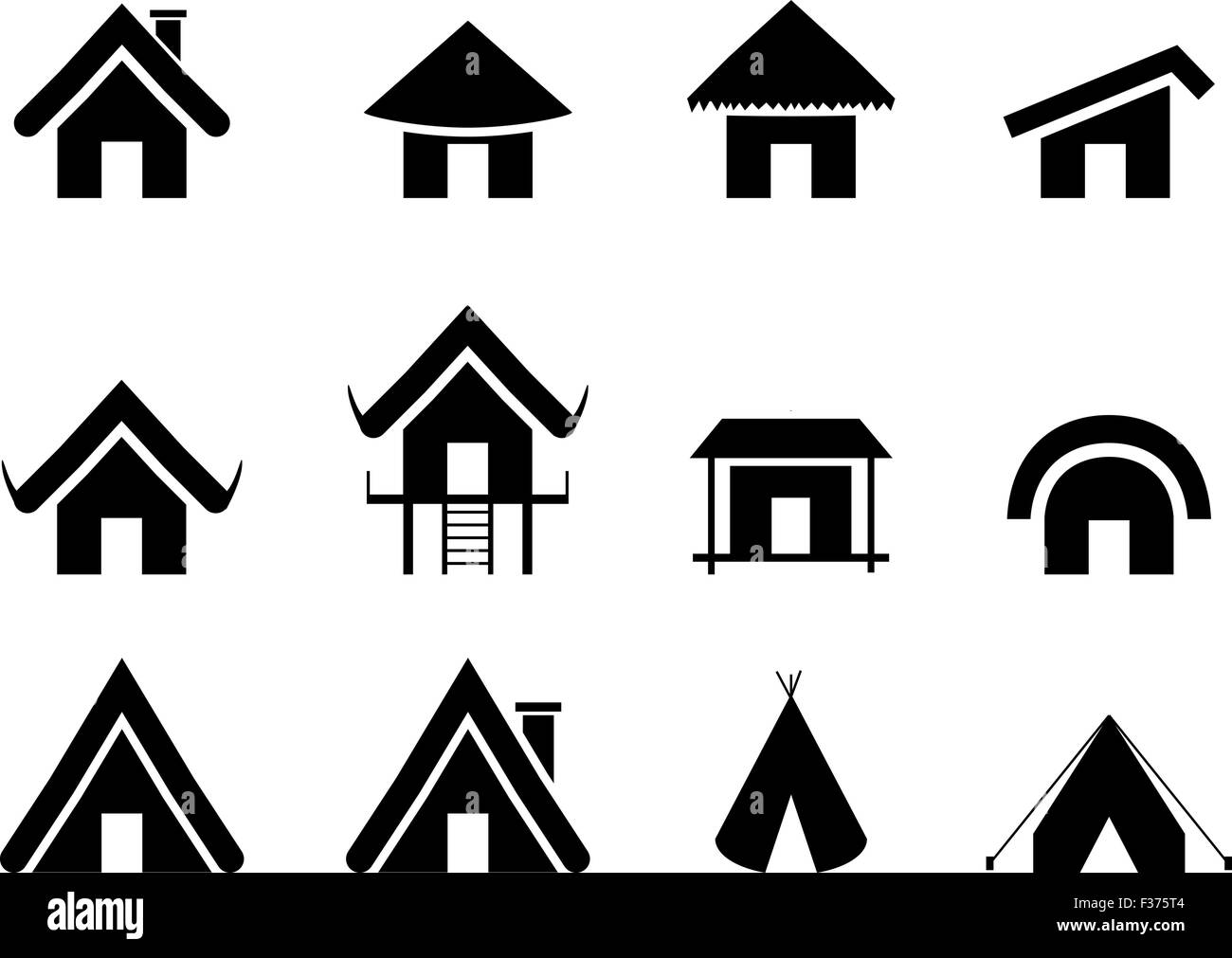 Set of traditional home icon in minimal Stock Vector