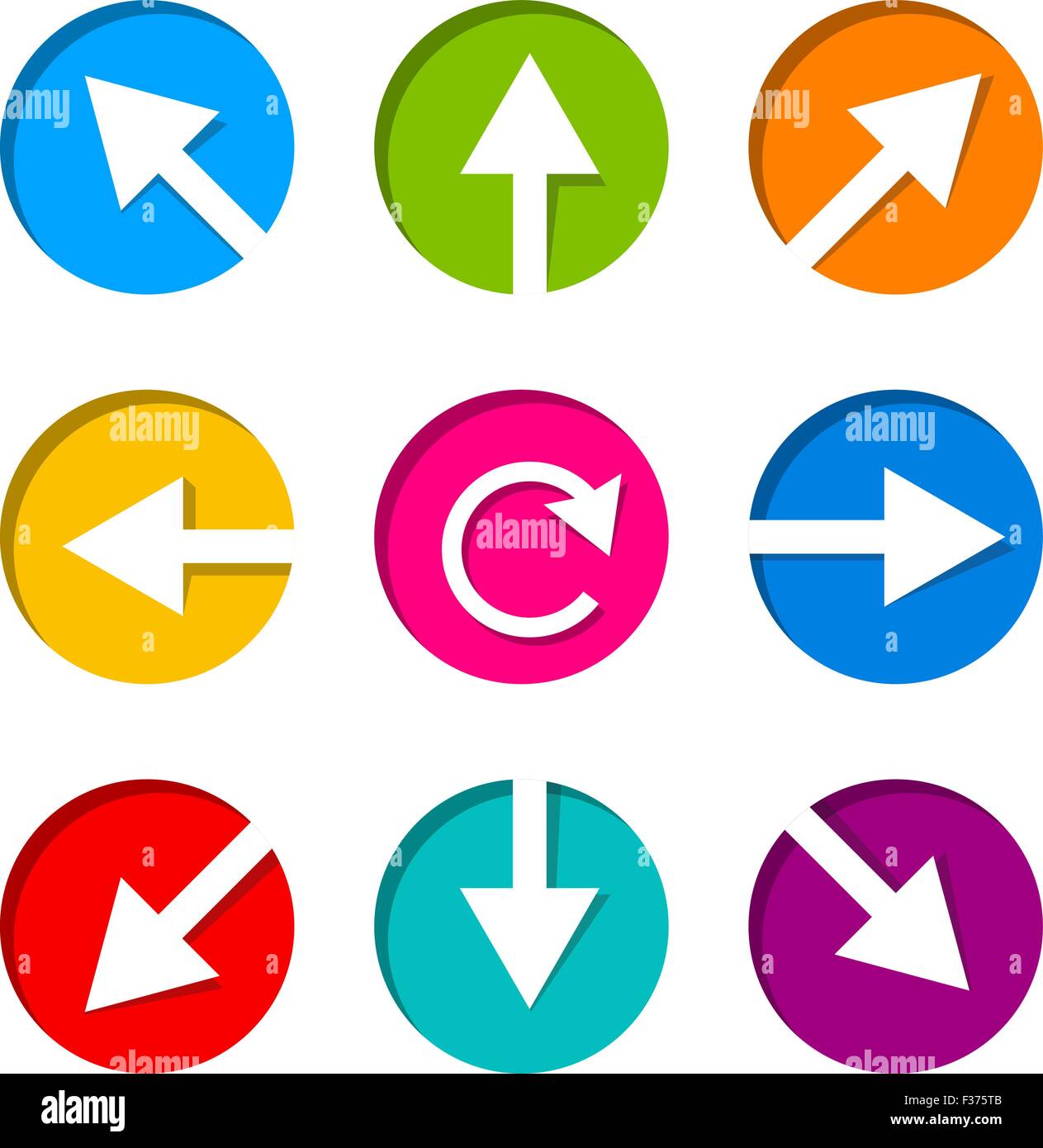 Set of white arrow icon in circle Stock Vector
