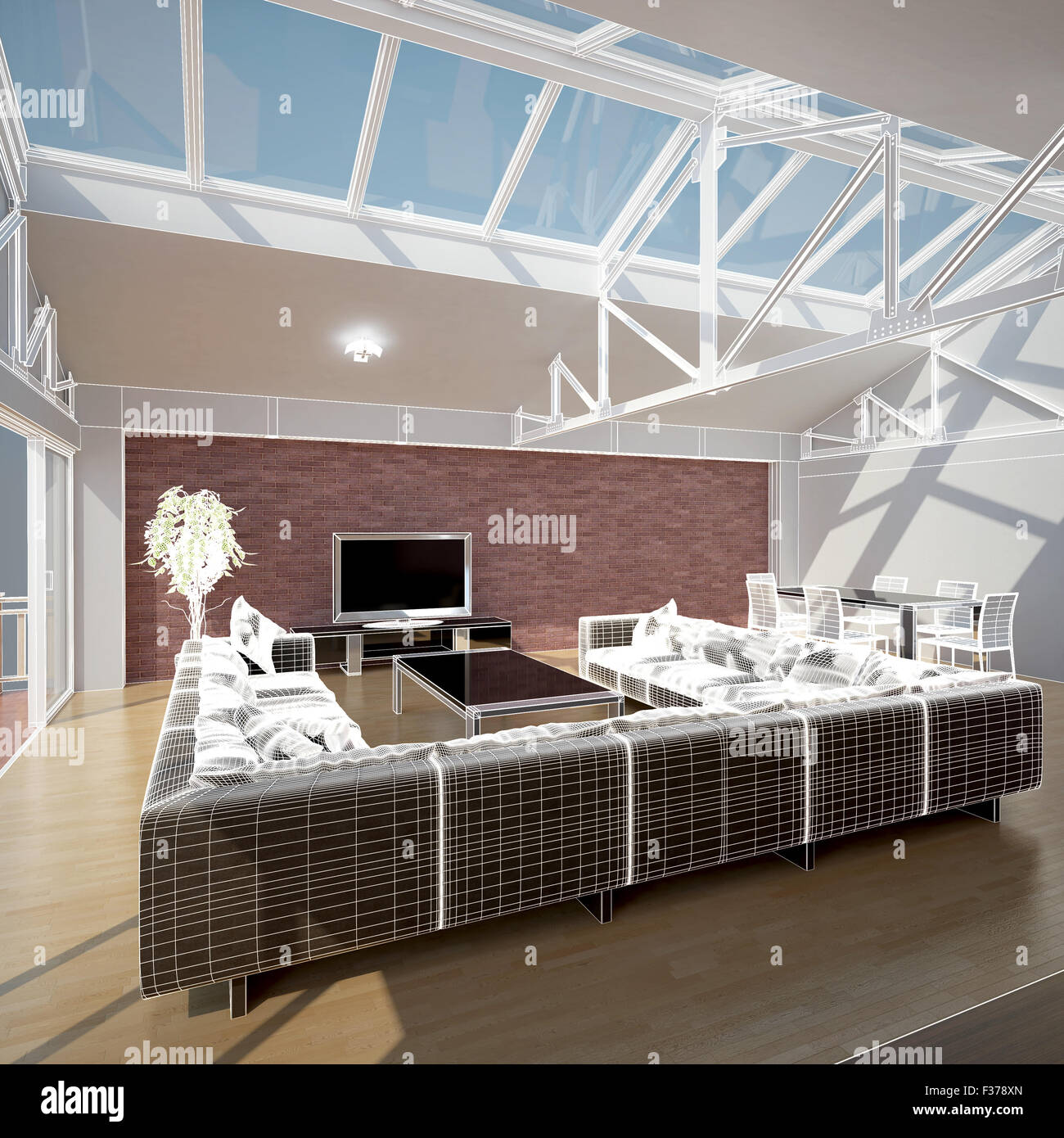 3D interior rendering of a living room Stock Photo - Alamy