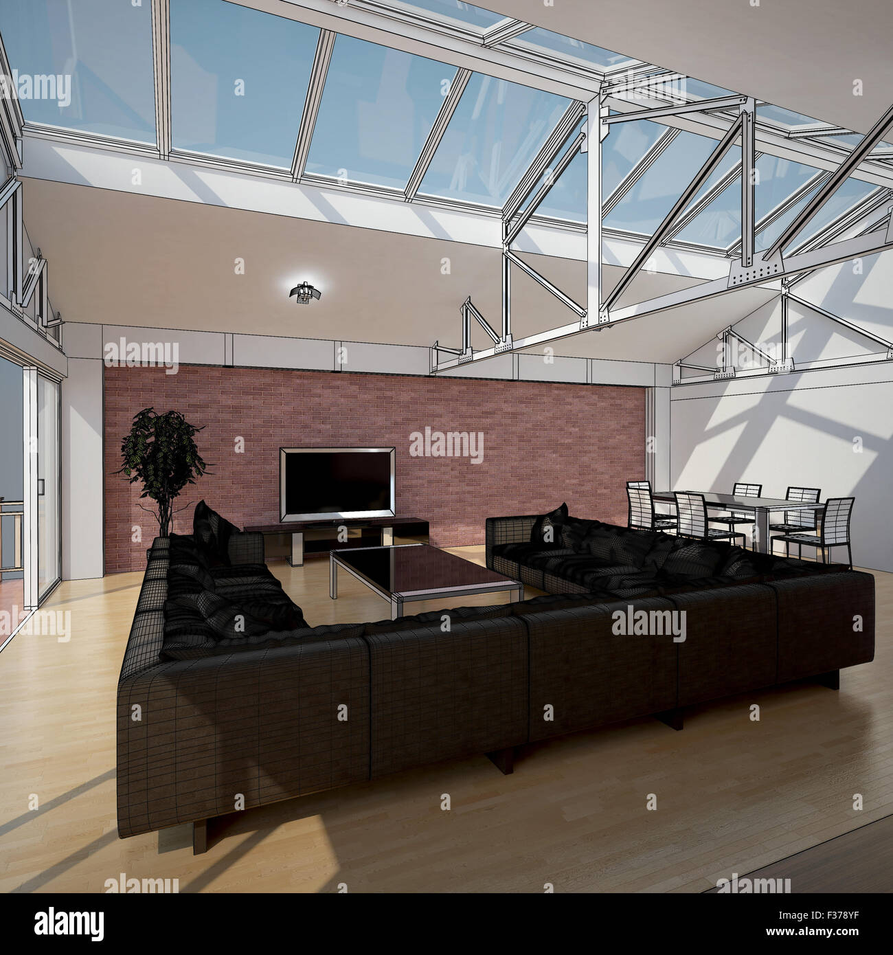 3D interior rendering of a living room Stock Photo - Alamy