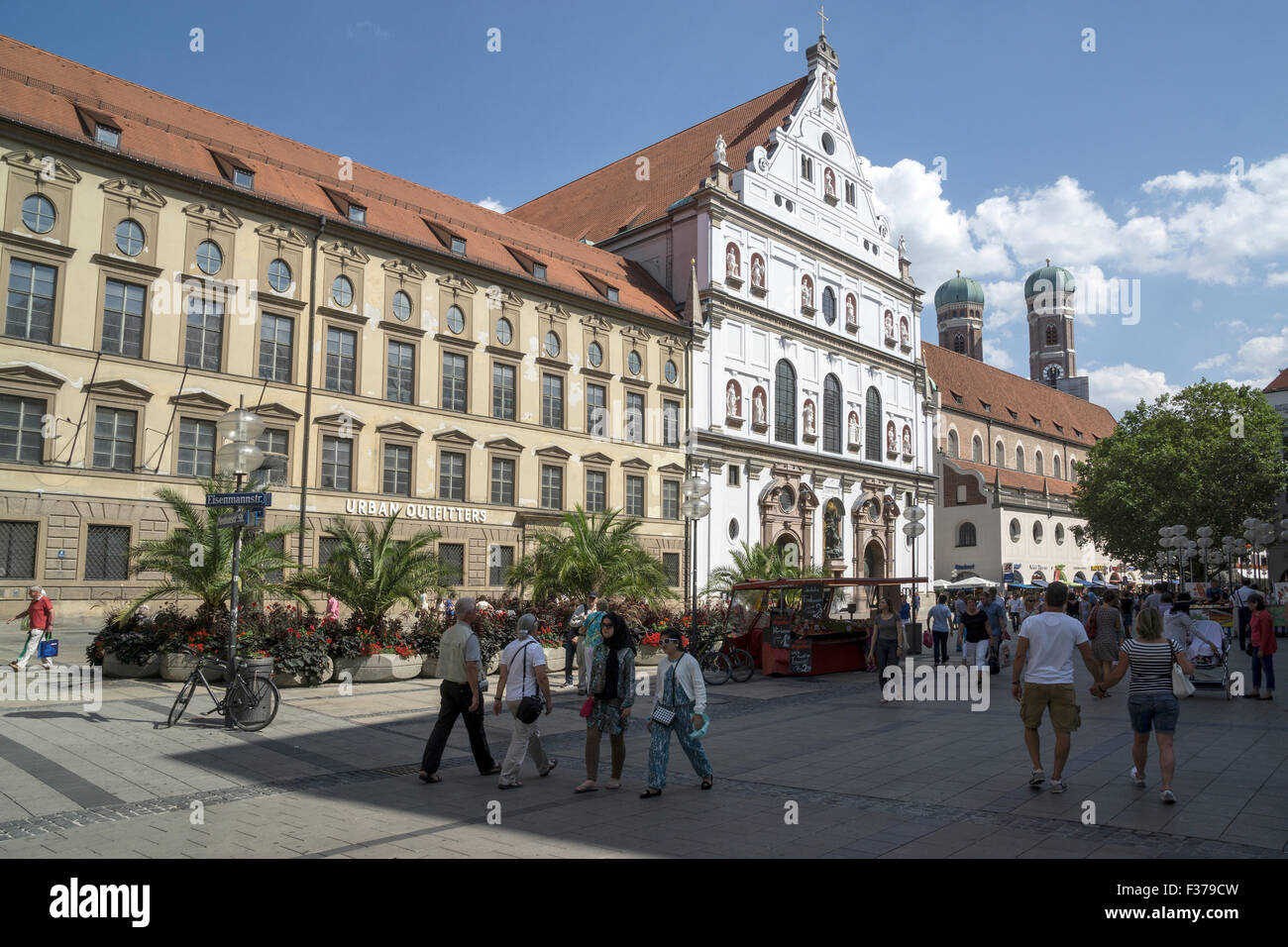 Pedestrian zone, Neuhauser Straße with St. Michael's Church, onion ...
