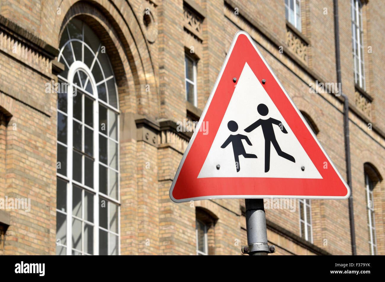 Road sign, warning, children playing, Germany Stock Photo