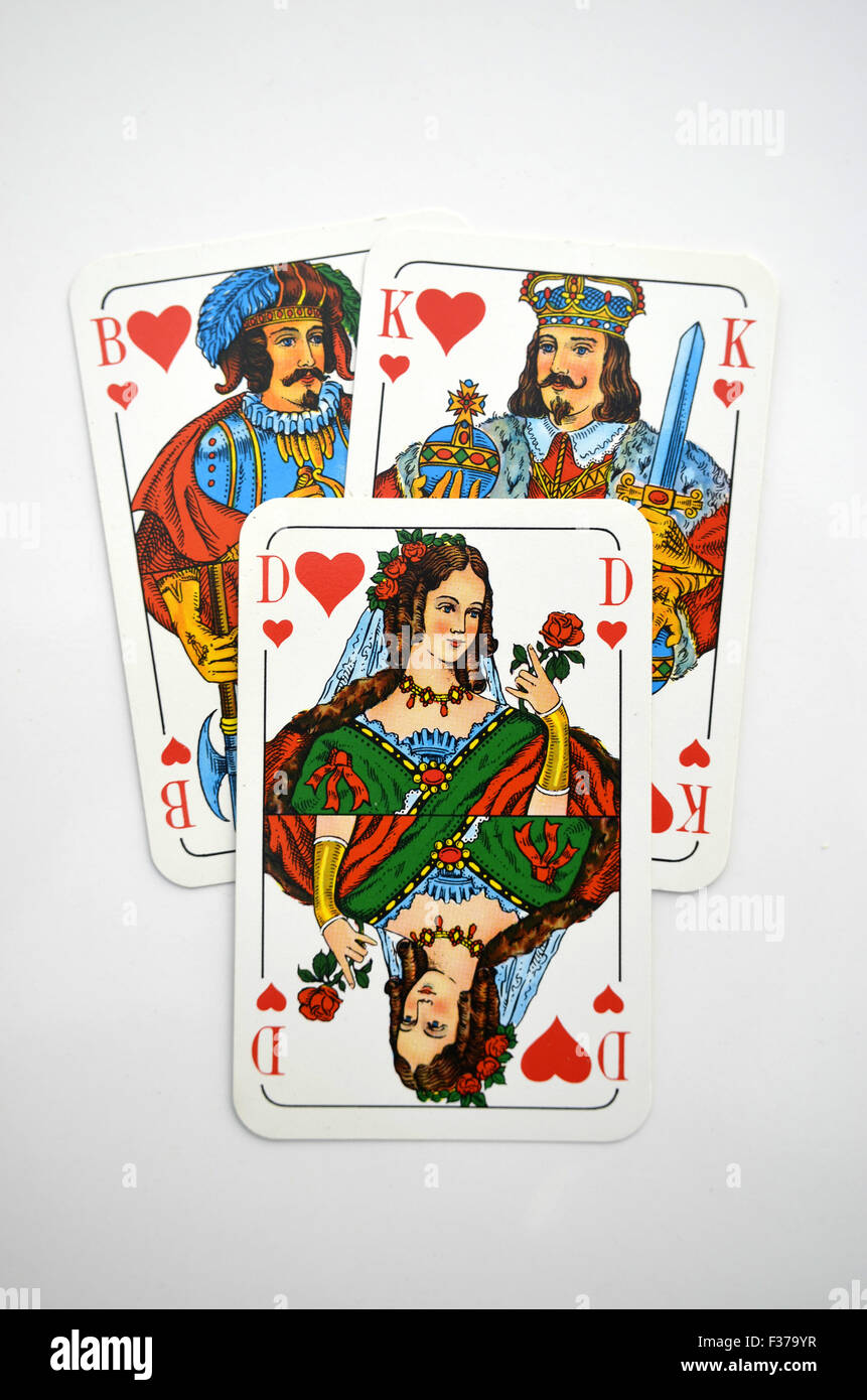 King, queen, jack, antique playing cards. These are the three clubs -  Stock Image - Everypixel