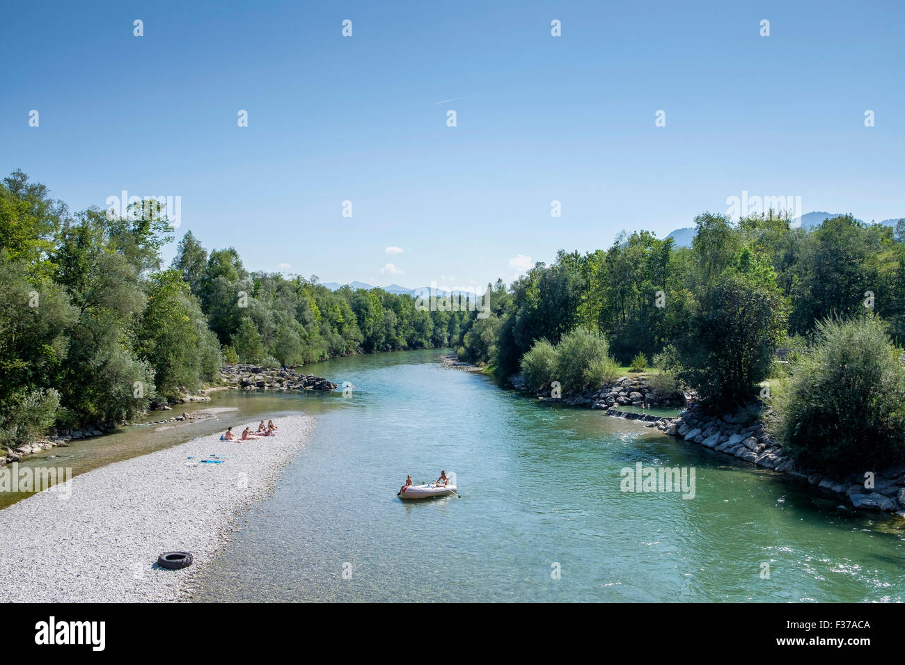 River Isar in Lenggries, Upper Bavaria, Bavaria, Germany Stock Photo