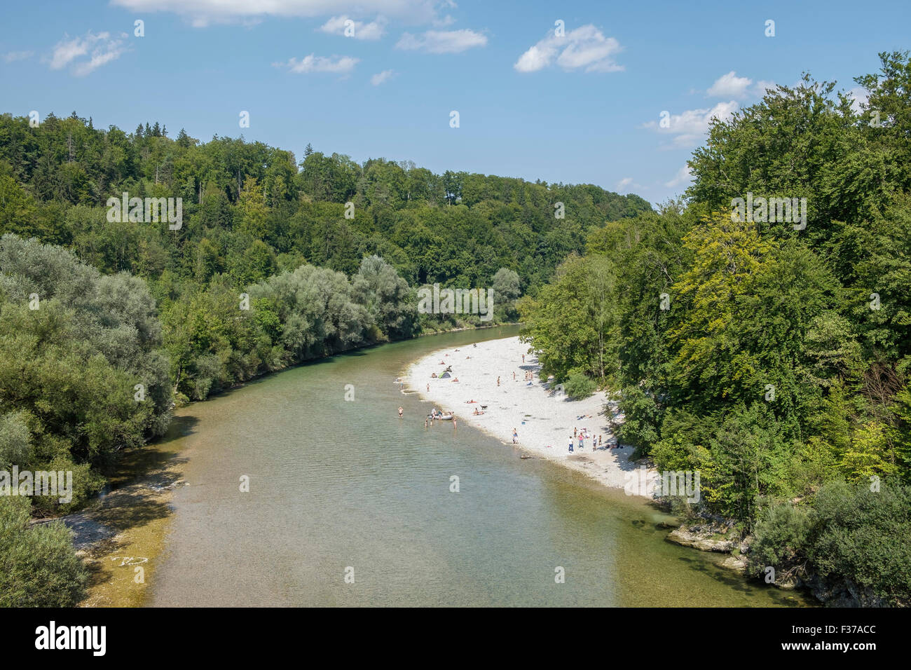 River Isar, view from the Grünwalder bridge, Grünwald, Upper Bavaria, Bavaria, Germany Stock Photo