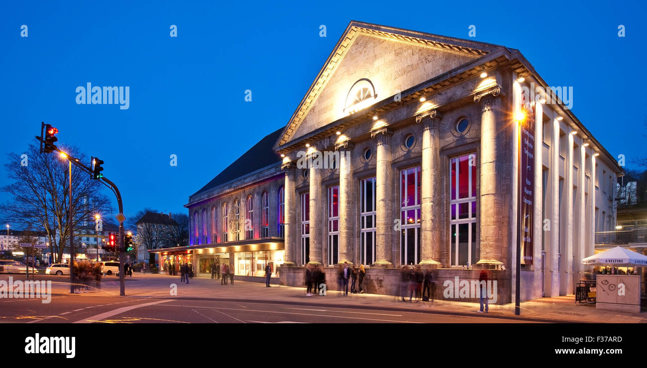 Barmer train station, illuminated reception building, Wuppertal