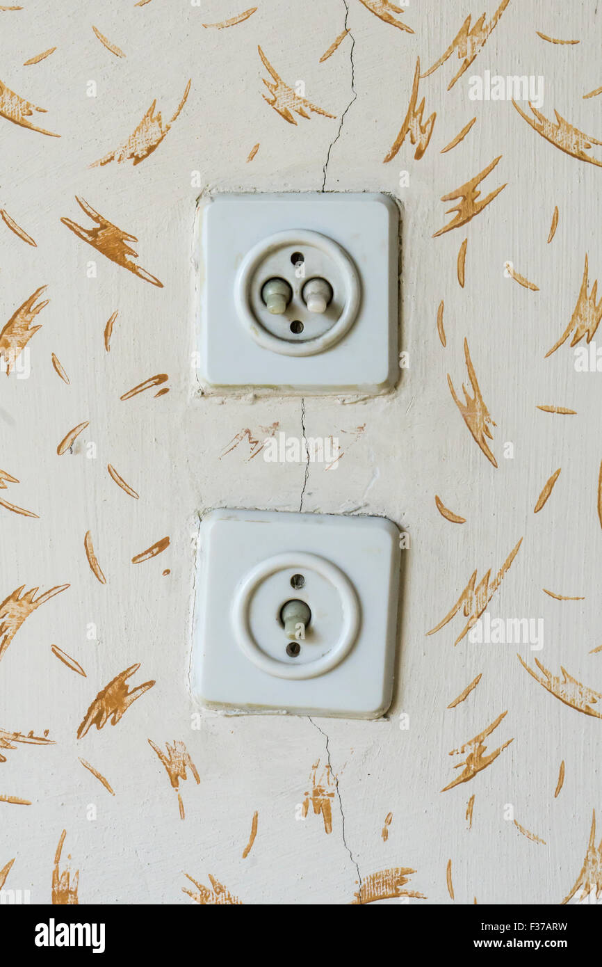 Old light switches, Hungary Stock Photo