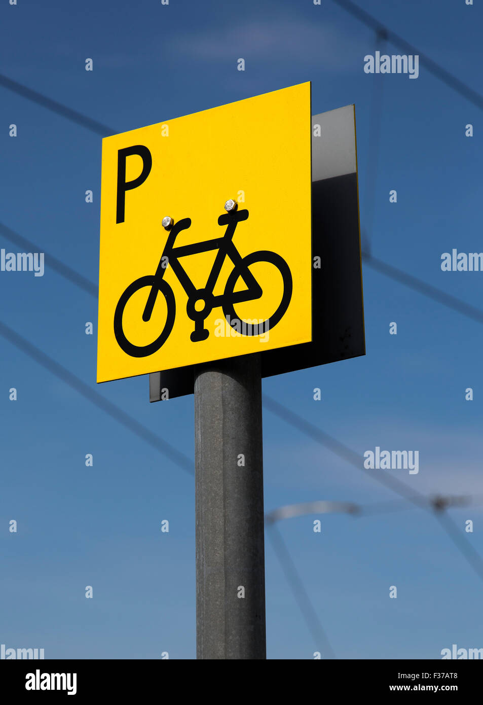 Parking sign for bicycles, Ahrensfelde, Berlin, Germany Stock Photo