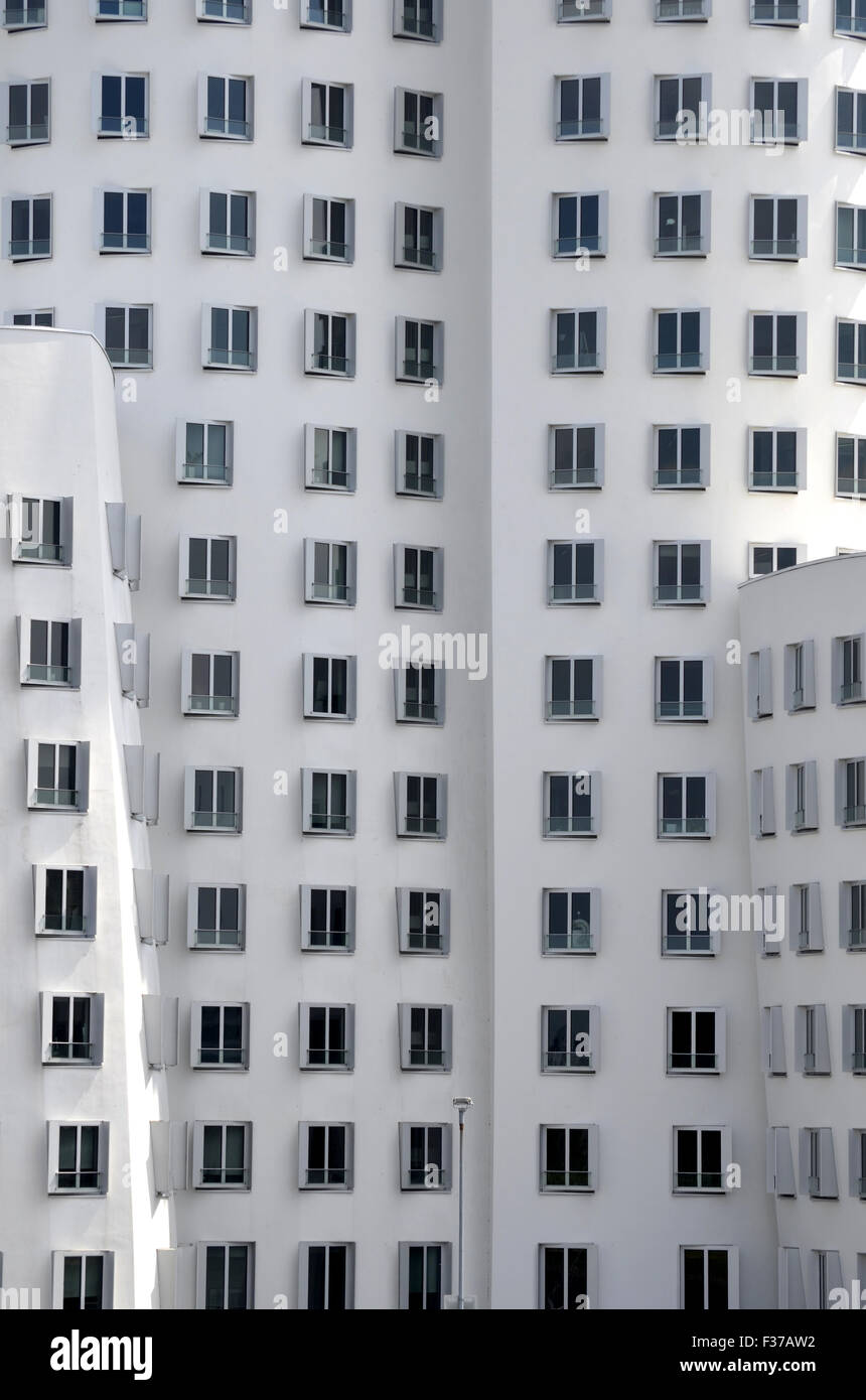 High-rise building facade, windows, Gehry buildings in the MedienHafen, Düsseldorf, North Rhine-Westphalia, Germany Stock Photo