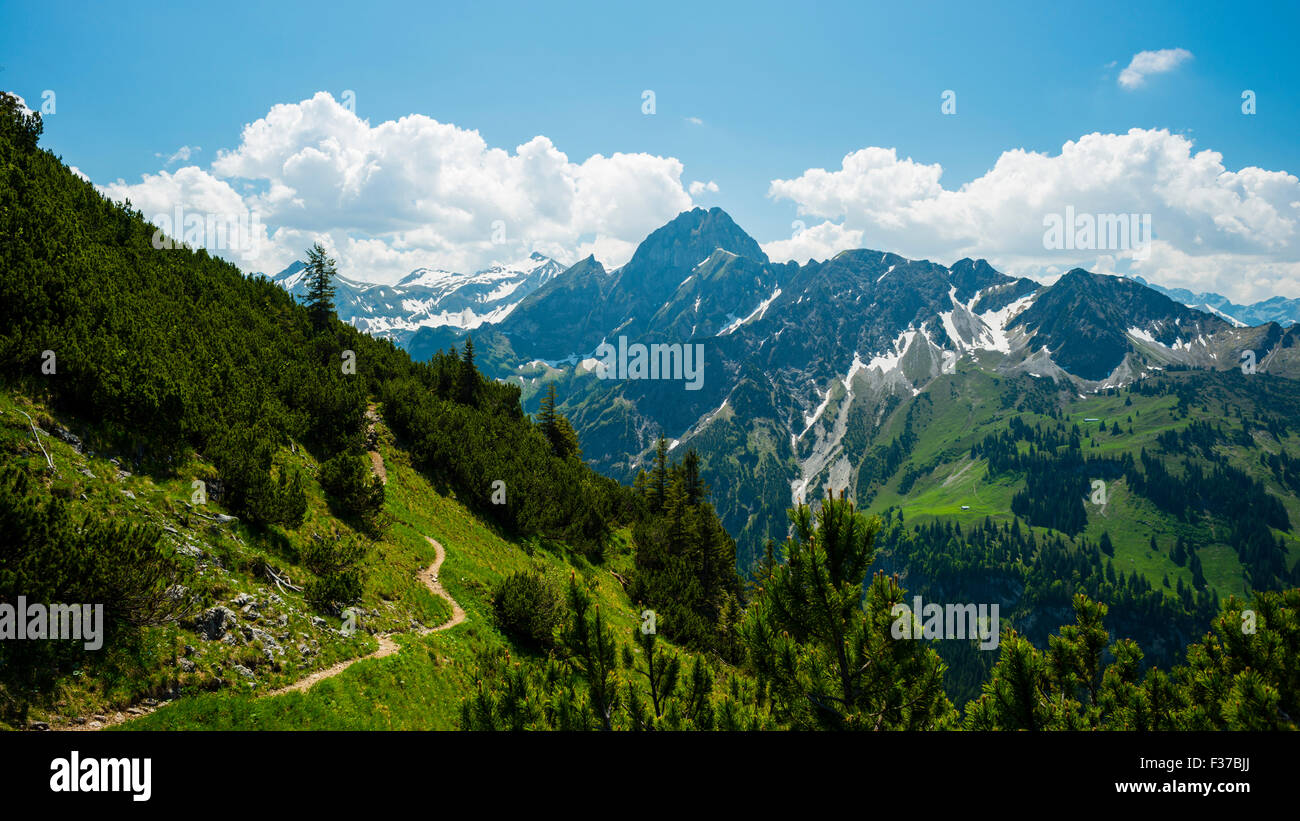 Panorama of the glide path over Oytal valley to Höfats, Allgäu Alps, Allgäu, Bavaria, Germany Stock Photo