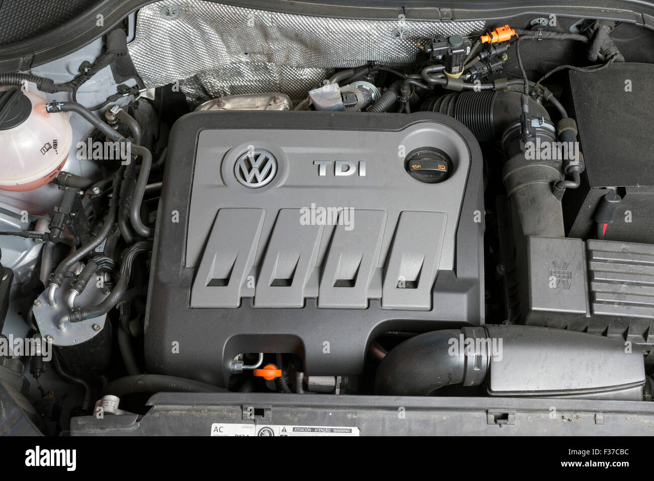 MADRID, SPAIN - SEPTEMBER 28, 2015: Engine of a Volkswagen Tiguan. diesel fuel Stock Photo