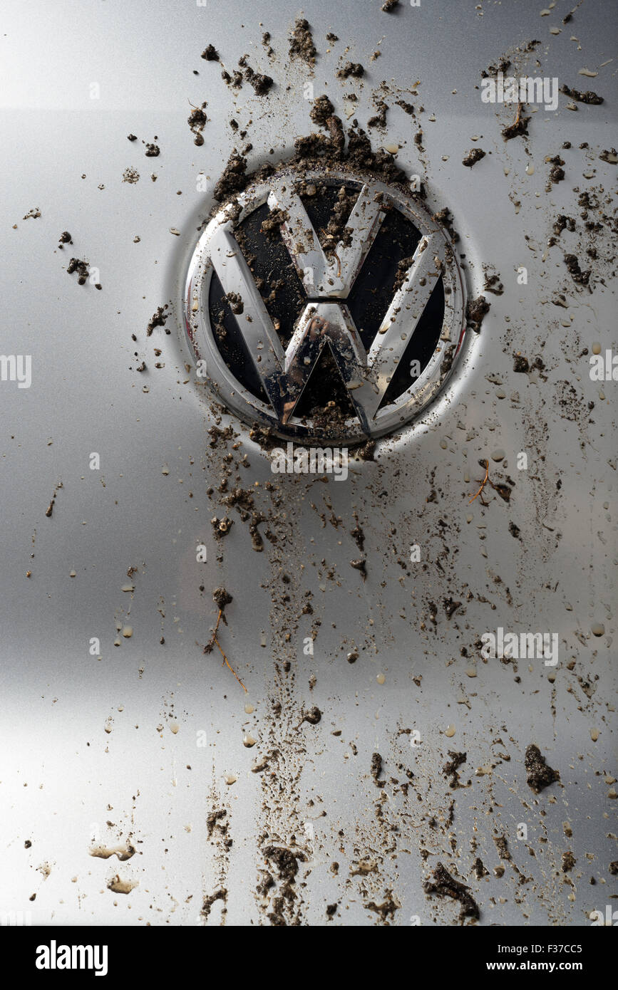 MADRID, SPAIN - SEPTEMBER 29, 2015: Logo bedraggled a Volkswagen Tiguan TDI Stock Photo