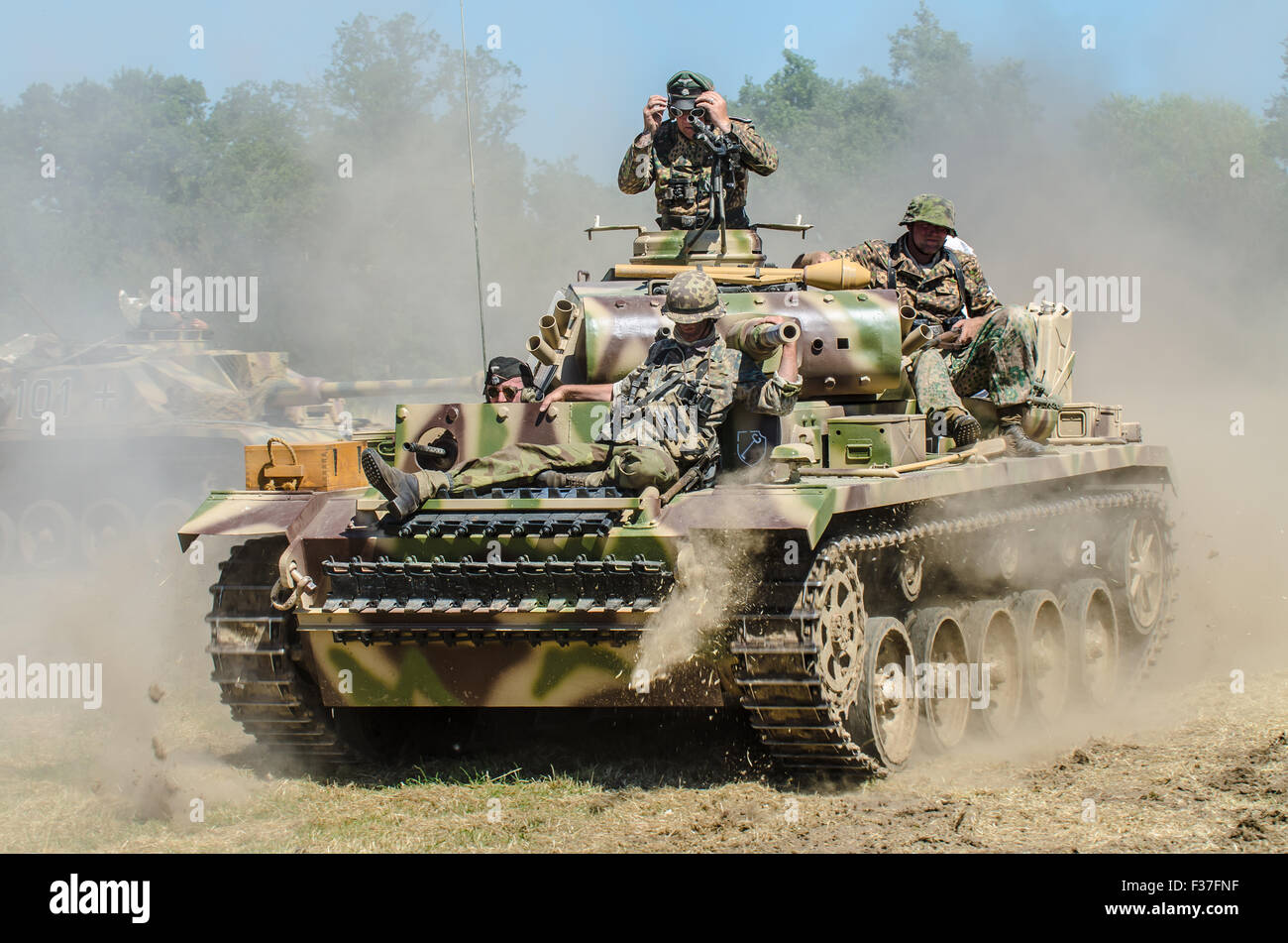 Panzer tank. Reproduction German tanks being put through their paces for the public at Damyns Hall, Essex, UK Stock Photo