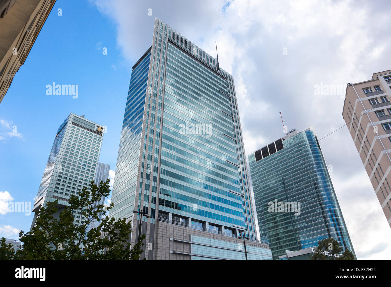 Modern skyscrapers in Warsaw, from left - Intercontinental, Warsaw Financial Center and Rondo 1, Warsaw Poland Stock Photo