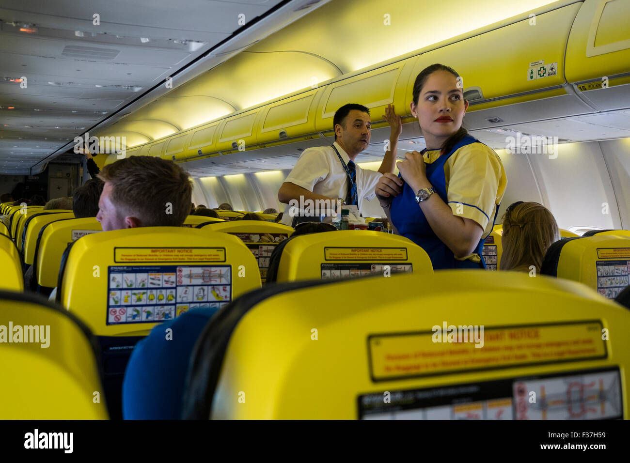 Passengers and cabin crew on a Ryanair Airbus A380 flight ...