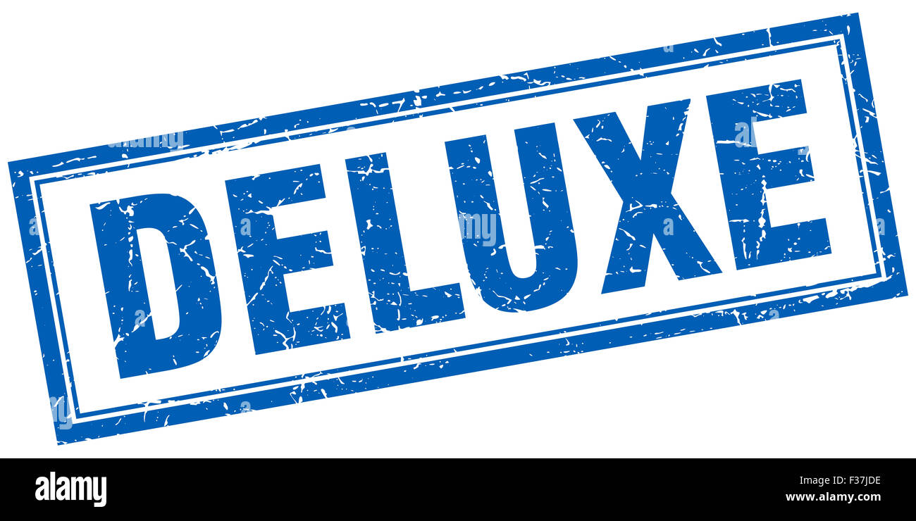 deluxe blue square grunge stamp on white Stock Photo - Alamy