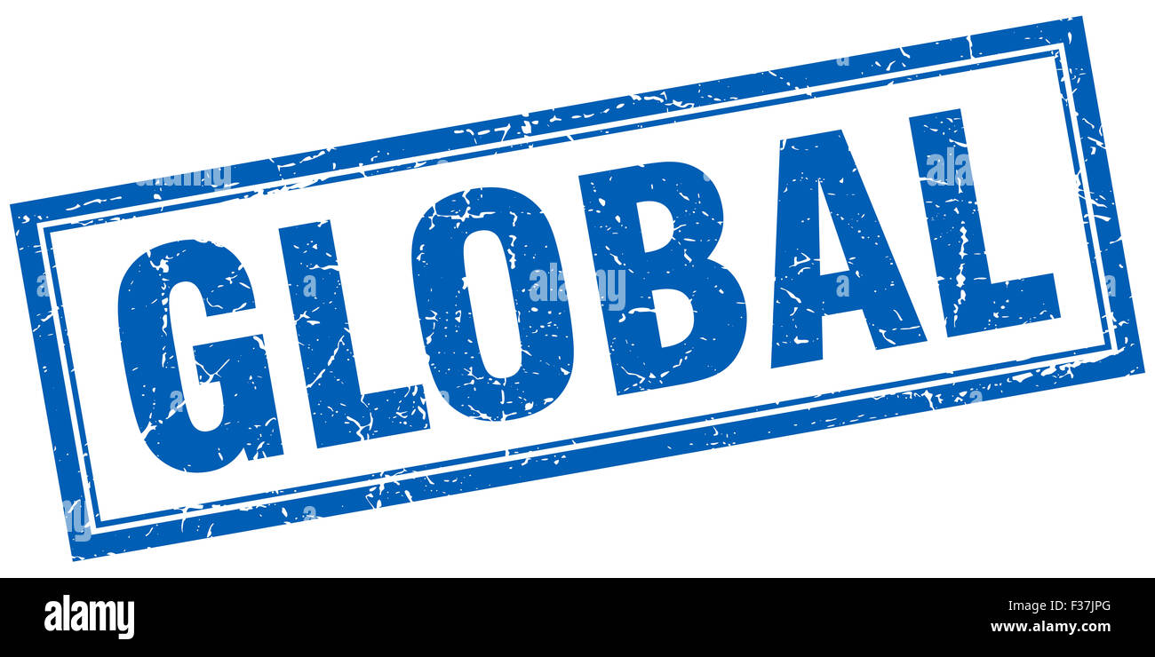 global blue square grunge stamp on white Stock Photo - Alamy