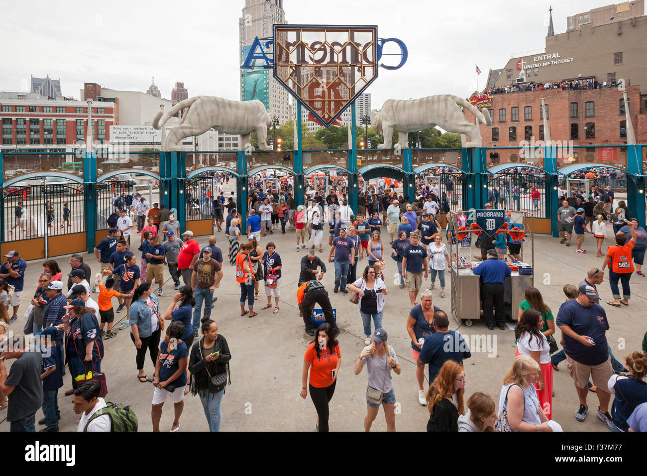 Detroit, Michigan - Baseball fans arrive for a game at Comerica Park, home of the Detroit Tigers major league baseball team. Stock Photo