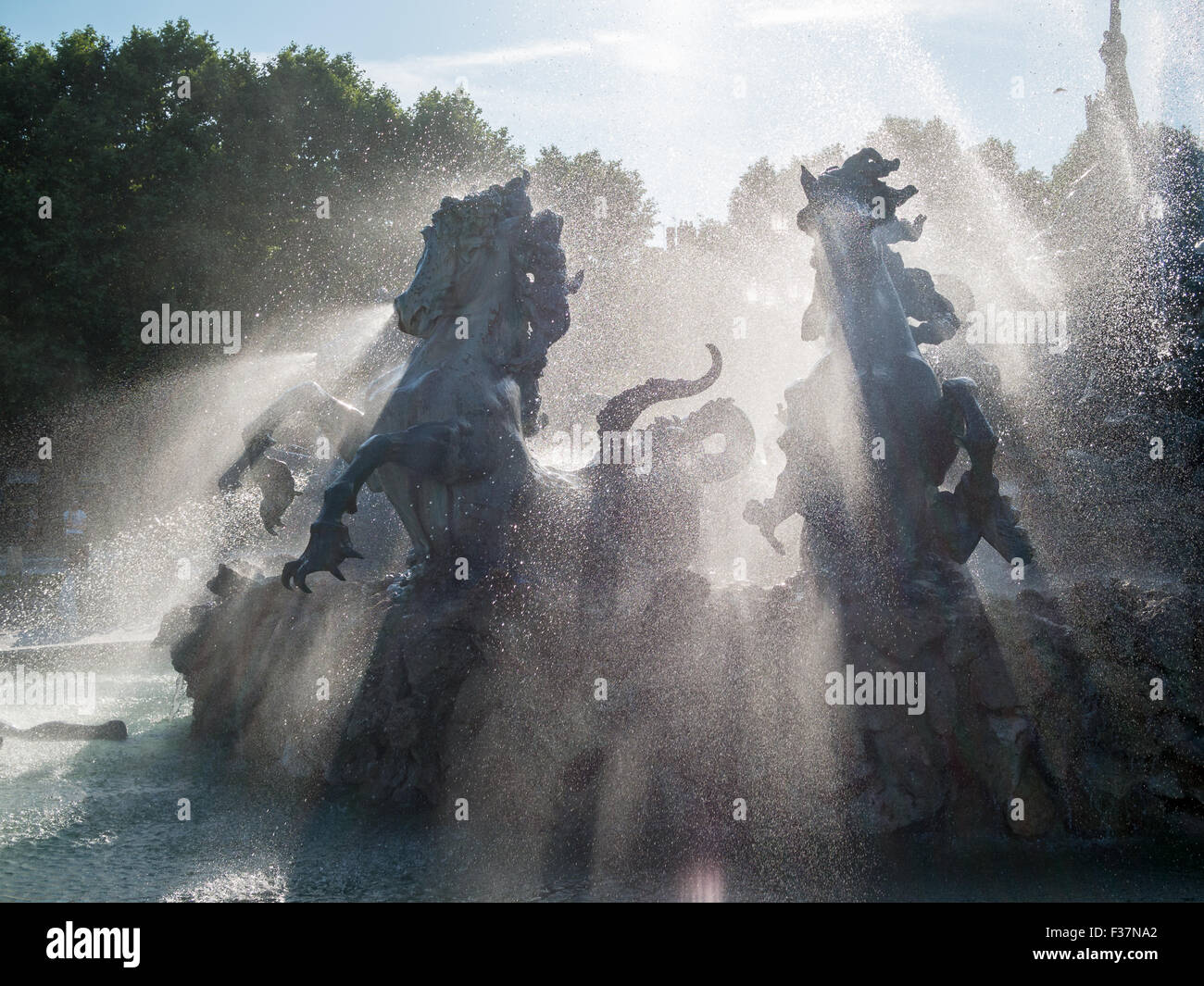 Water and light efects on the Monument aux Girondins fountain Stock Photo