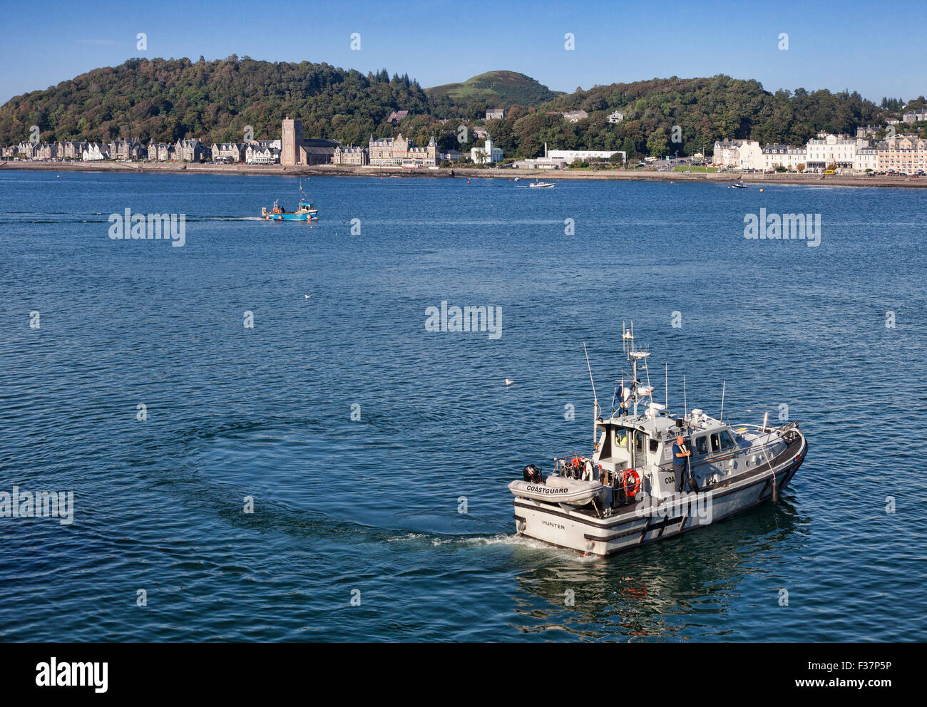 Coastguard cutter 'Hunter' in the harbour at Oban, Argyll and Bute, Scotland, UK. Stock Photo