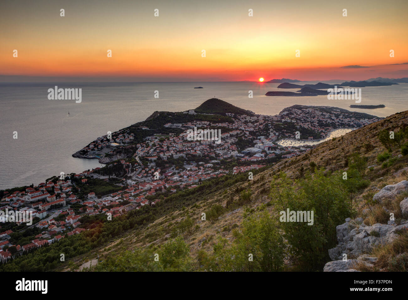 Scenic View Of City Of Dubrovnik From The Mount Srd In Croatia At 