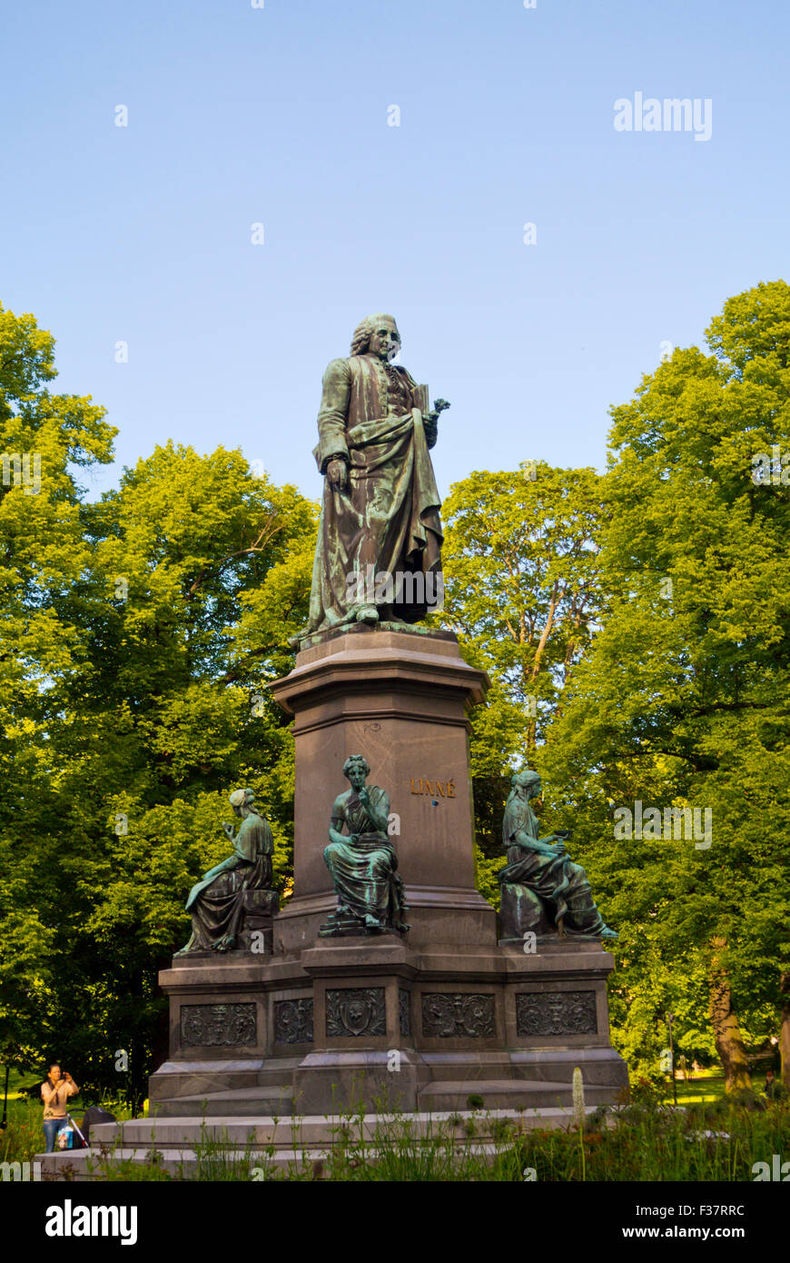 Statue of Carl Linnaeus, Carl von Linne, Humlegården park, Östermalm district, Stockholm, Sweden Stock Photo