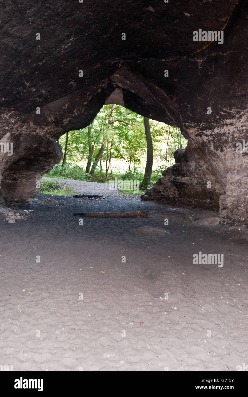 entrance of sandstone cave near Svatava village in North Bohemia Stock Photo