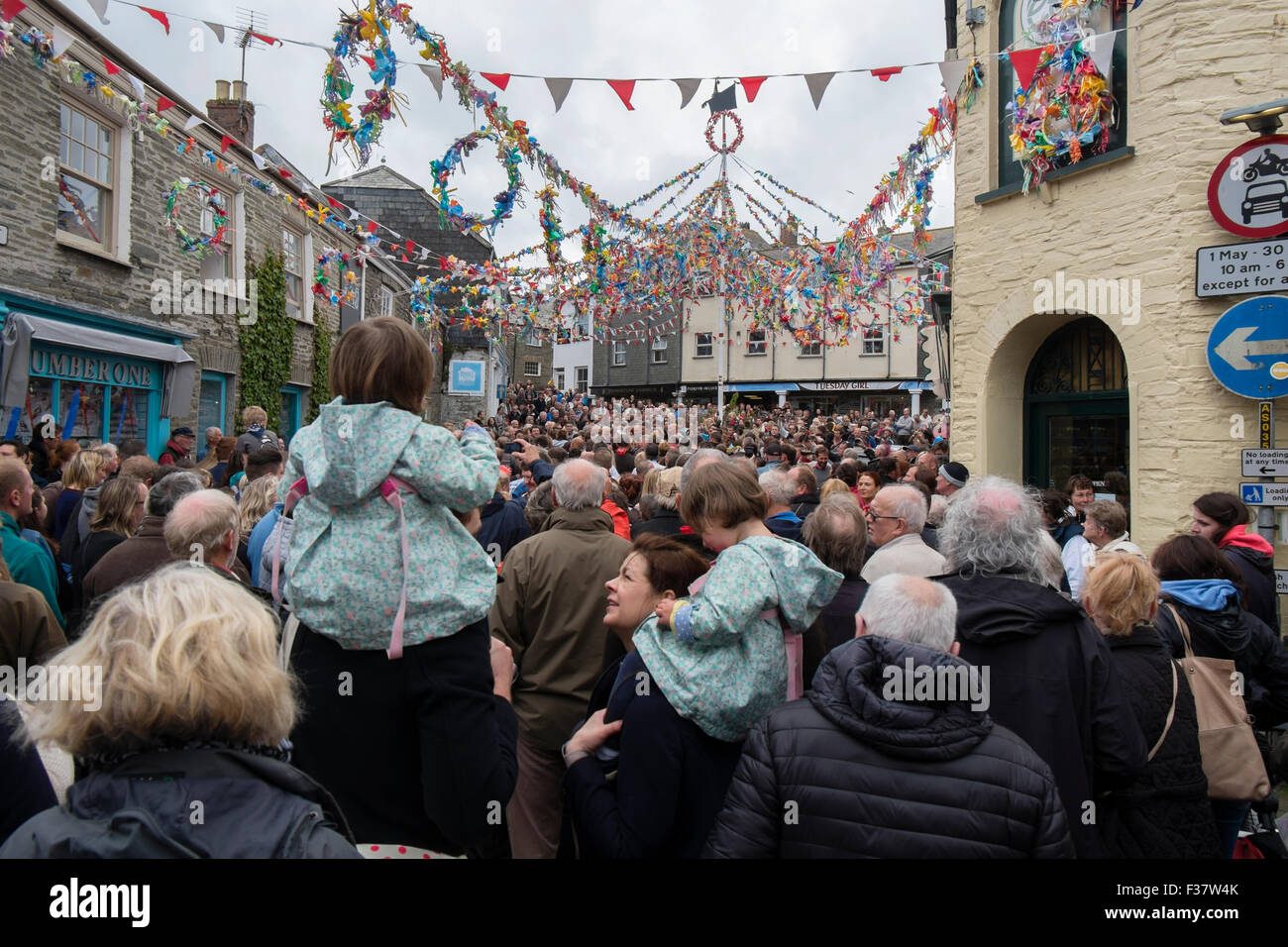People enjoying the May Day celebrations on the streets of Padstow