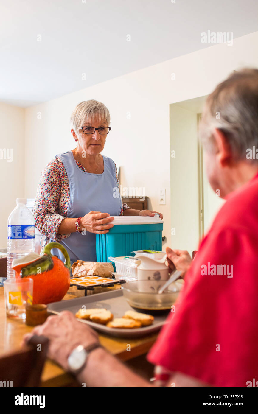Food catering at home for elderly persons, Dordogne, France Stock Photo