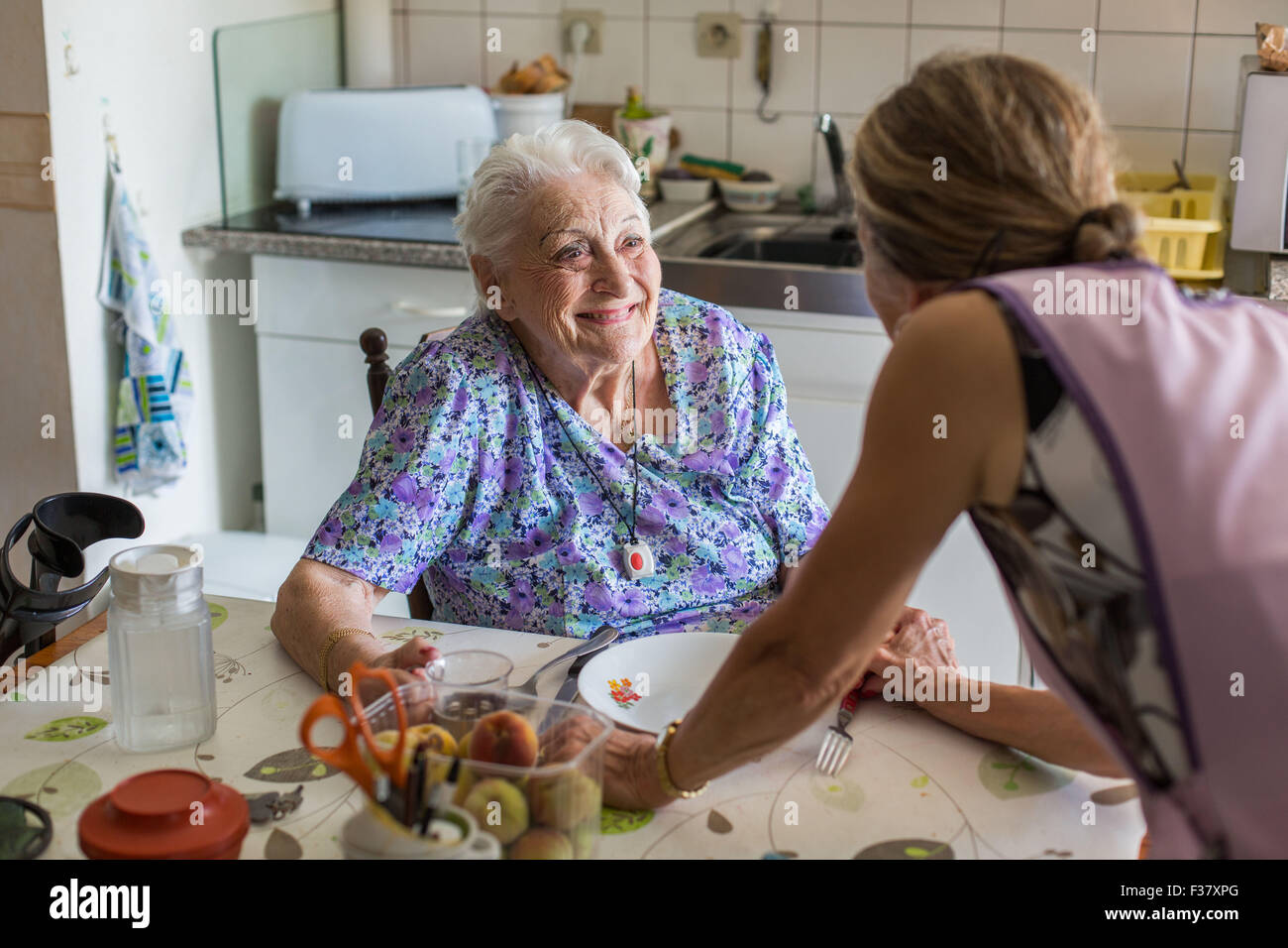 97 years old woman at home. Stock Photo