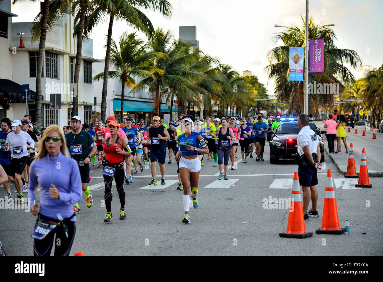 Florida Miami Beach Washington Ave on Miami Marathon day Stock Photo
